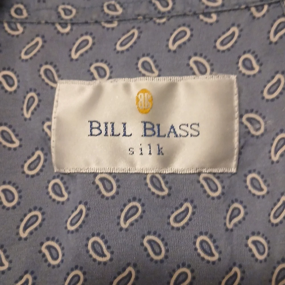 Bill Blass XL Silk Button Short Sleeve Shirt Light Blue Vintage EUC